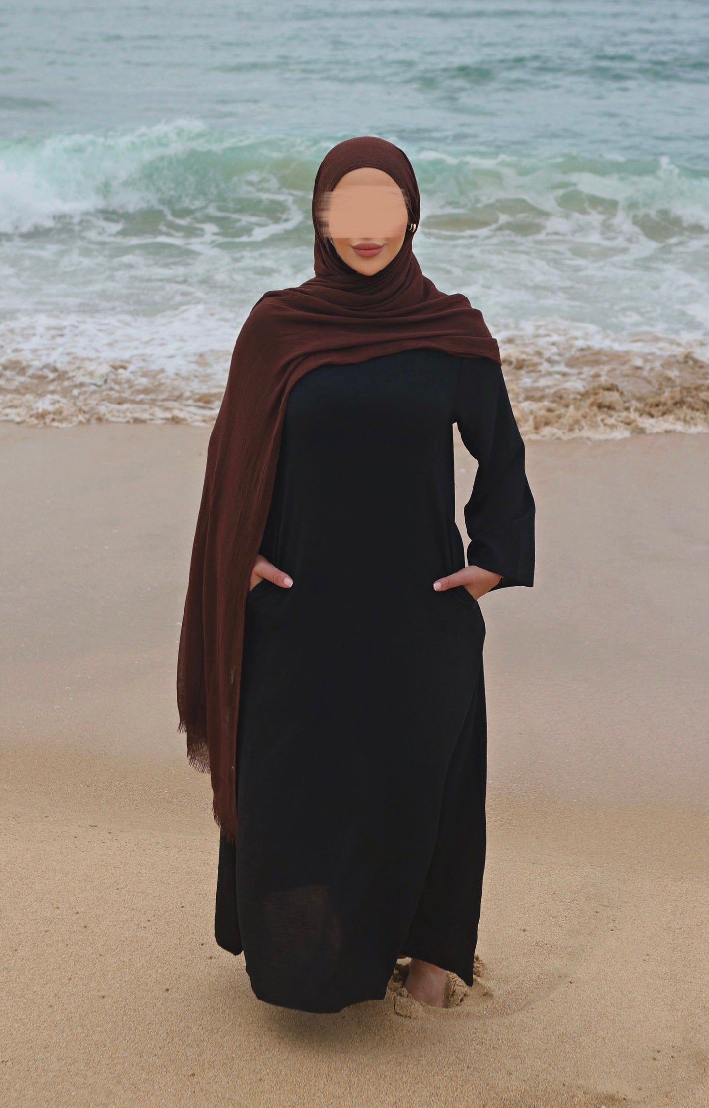 فستان داخلي من الكريب بأكمام طويلة